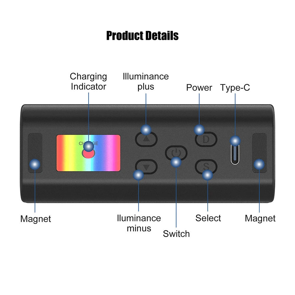 BROLAVIYA® Magnetic RGB Video Rechargeable Pocket Light, Wand Handheld LED Fill Lamp 2500K-7000K Dimmable, RGB Lighting Effects Video Conference Light for Computer Tablet Mobile Phone DSLR Camera