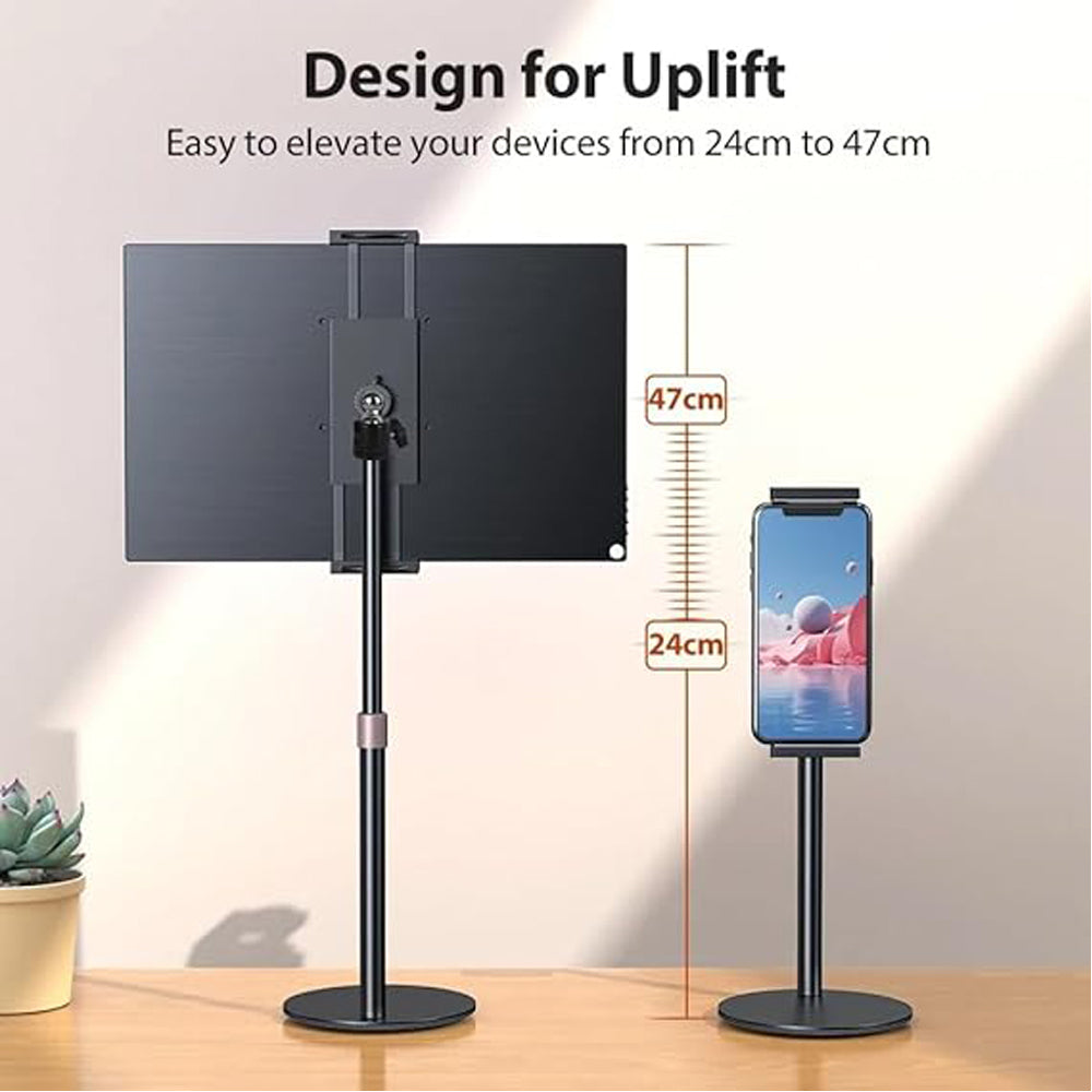 BROLAVIYA® Metal Body Premium Tablet and Mobile Stand, Adjustable Height with 360 Rotatable, Compatible with iPad Pro 12.9, 10.9, 10.2, Air Mini 4 3 2, Nexus, Kindle, Xiaomi, E-Reader, 4-13 inch, Black