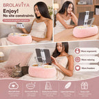 BROLAVIYA® Plush Tablet Holder Pillow with Adjustable Phone & Tablet Stand, Hands-Free Lap Desk with Dual Snack Bowls, Soft Portable Holder for Bed, Couch & Travel, Fits 4.7″–12.9″ Devices