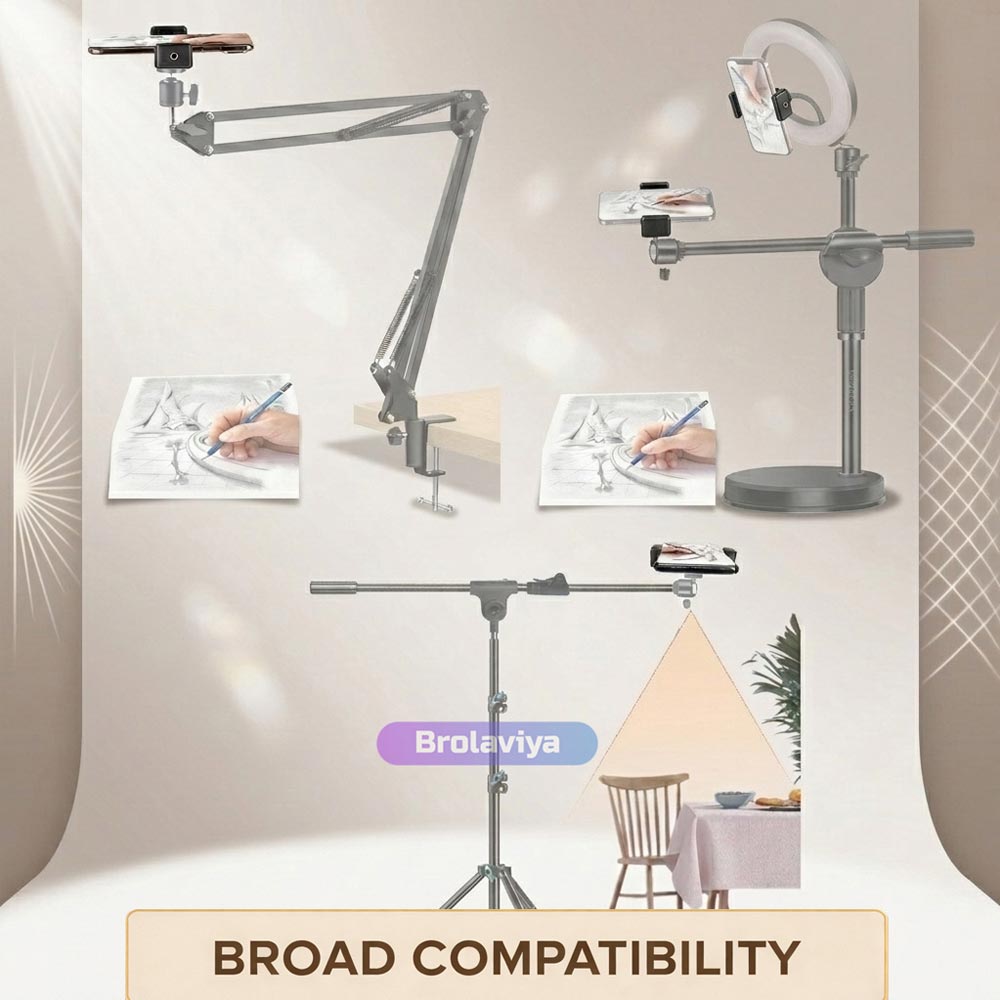 BROLAVIYA® 2 Pack Mobile Phone Holder Mount with 1/4″ Screw, Adjustable 55–85mm Smartphone Clamp, Tripod & Stand Compatible, Universal Phone Holder for Video Recording, Live Streaming & Photography