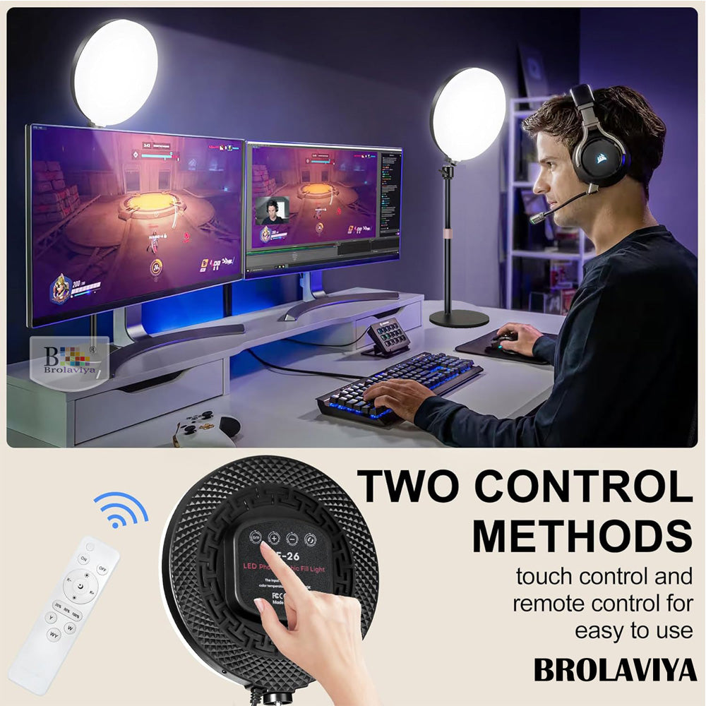 BROLAVIYA® Full Screen Fill 10 inch Ring Light with Remote Control and Metal Body Stand, 1/4" Ball Head for Camera, Webcam, Gopro with Mobile Bracket for YouTube, Desktop, Bedroom, Office