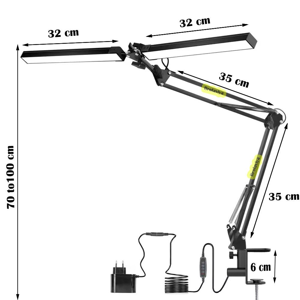(Renewed) BROLAVIYA® Overhead New Double Head LED Desk Lamp Light with Metal Arm Table Lam - Image 7