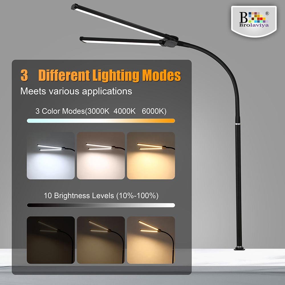 BROLAVIYA® Overhead LED 2 Head Dimmable Desk Lamp Extra-Long Height Light with Multi-Angle - Image 5