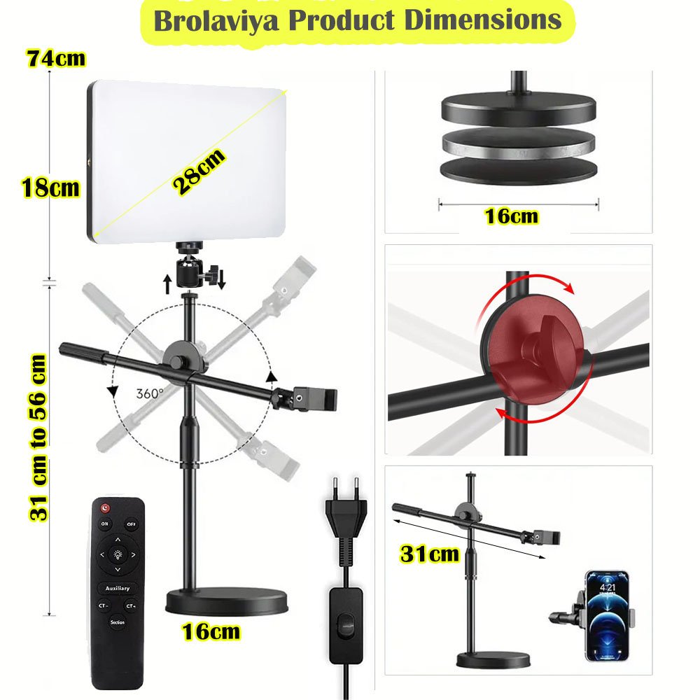 BROLAVIYA® Overhead Video Floor Stand with Full Screen Fill 11 inch LED Video Light with R - Image 5