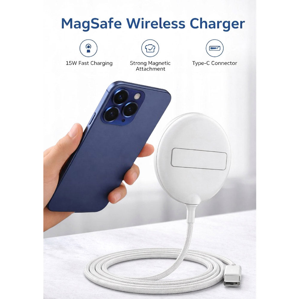 BROLAVIYA® 15W Wireless Charger with Pop-Up Stand for iPhone 17/16/15/13/12/11 Series, Qi-Certified, Type C Cable, White