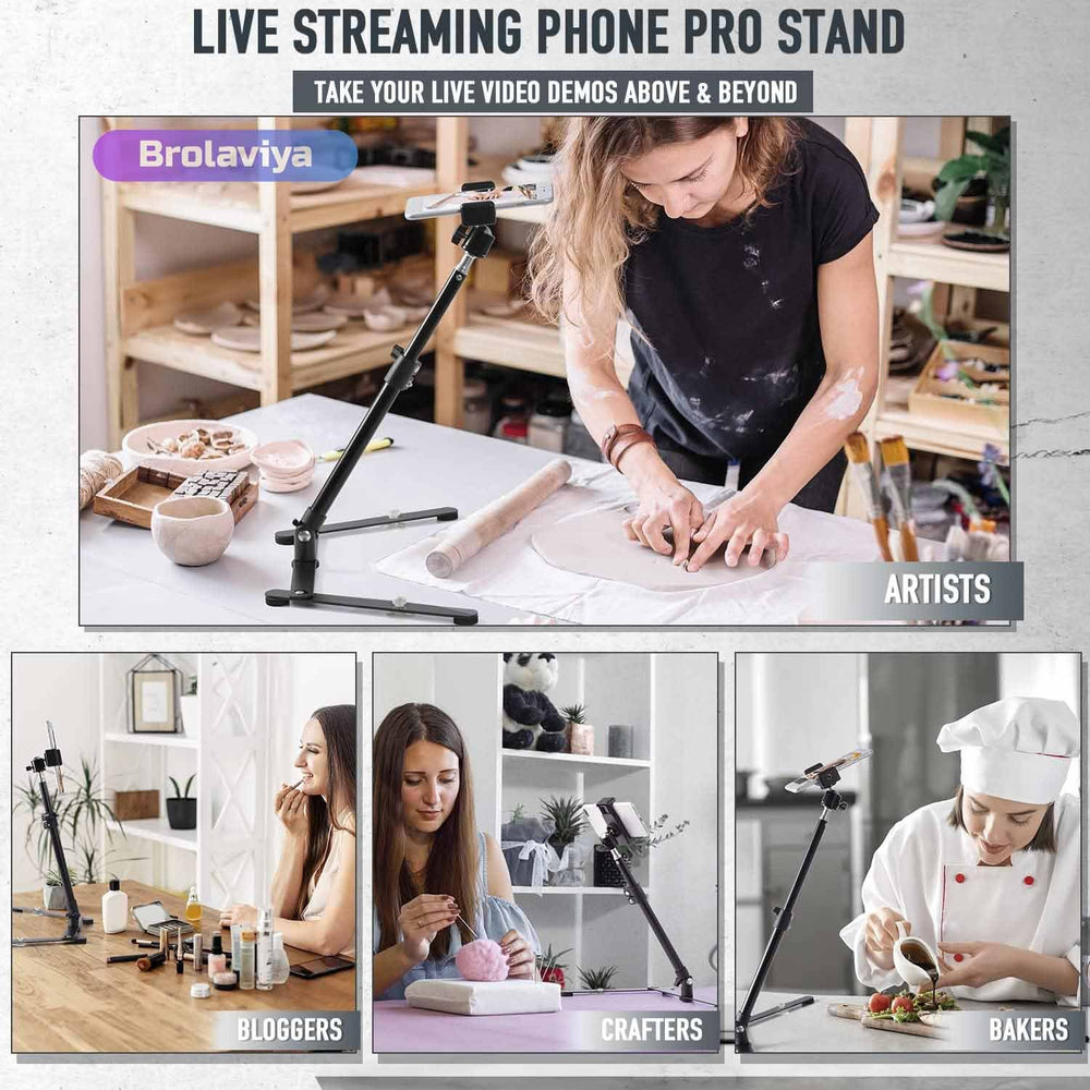 BROLAVIYA® Overhead Video Mobile Metal Desktop Stand with 1/4" Male Adaptor For Camera, Go - Image 3
