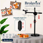 BROLAVIYA® Multi-Function Desktop Dual Phone Stand with Overhead Camera Mount, 360° Rotating Adjustable Arm, Height Adjustable Mobile Holder for YouTube, Reels, TikTok Video Recording, Online Classes, Cooking, Drawing, Live Streaming & Content Creation
