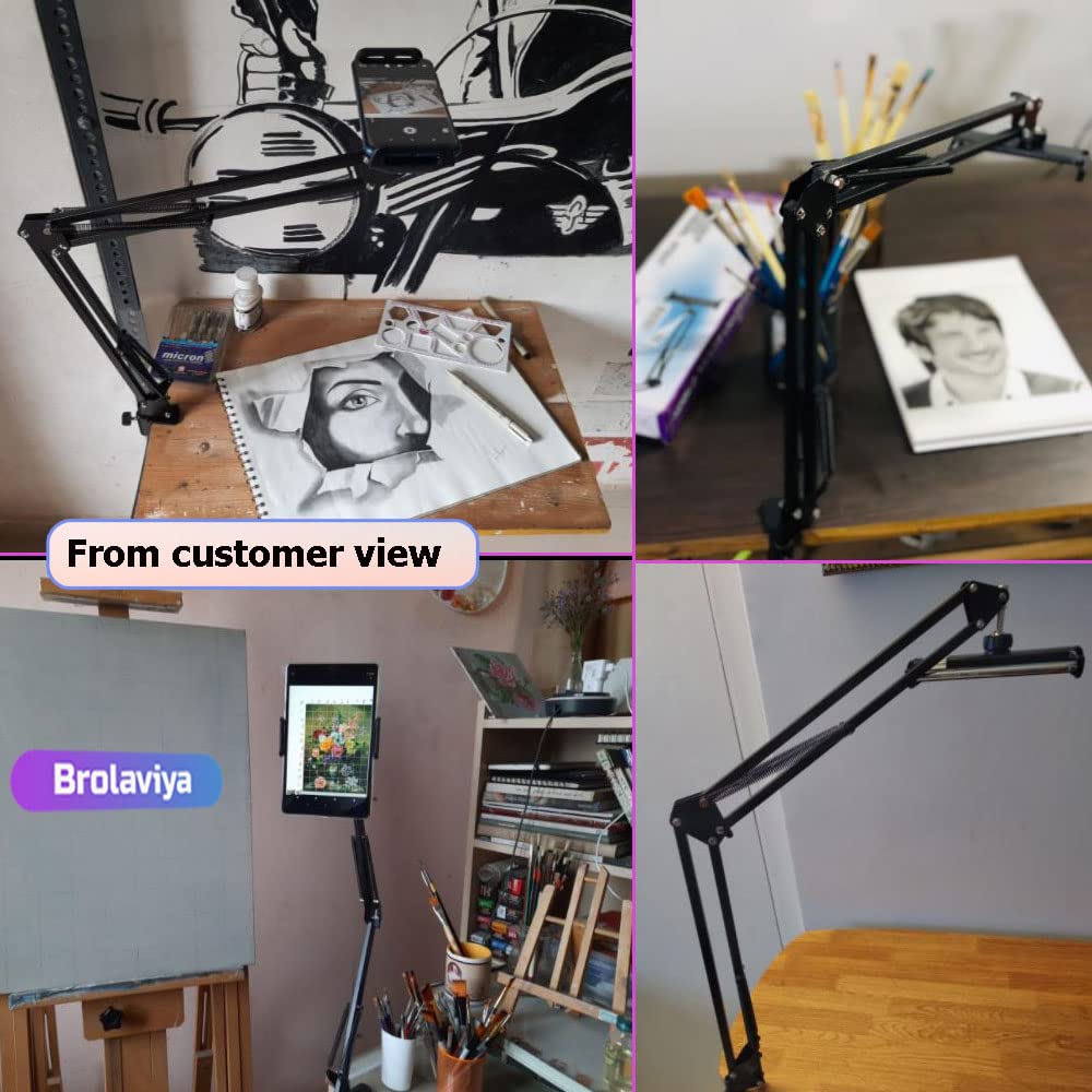 BROLAVIYA® Ovehead Mobile Phone Stand, Gooseneck Flexible Clip Lazy Arm Bracket for Both Mobiles and Tablets fits Device 4 - 10 Diagonal Inch For Overhead Video, Desktop, Bedroom, Office, Kitchen