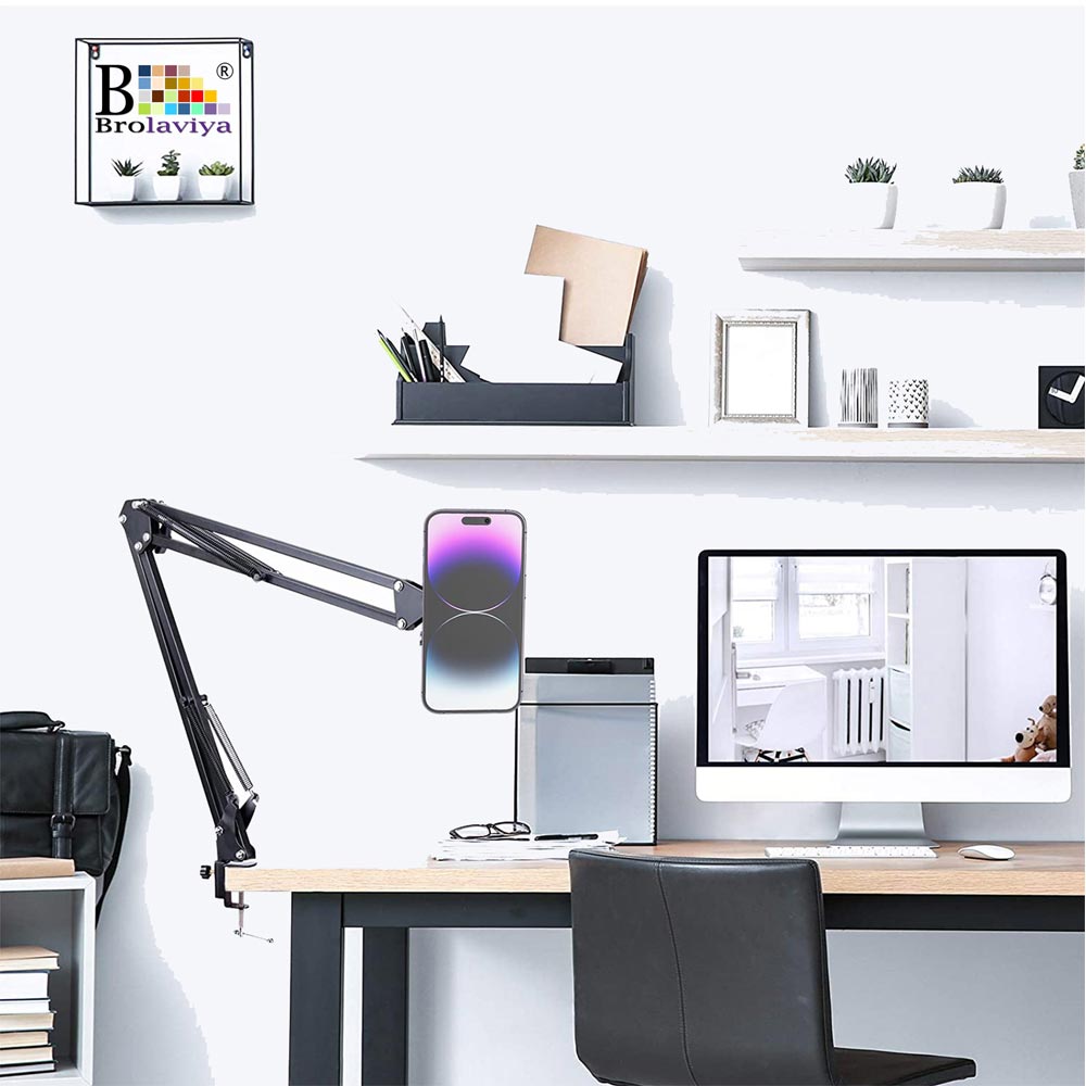 BROLAVIYA® Ovehead Magnetic Phone Holder with Adjustable Clamp Arm | Hands-Free Bed, Desk & Table Mount | 360° Rotation | Strong Magnet Compatible with iPhone and Smartphones for Home, Office
