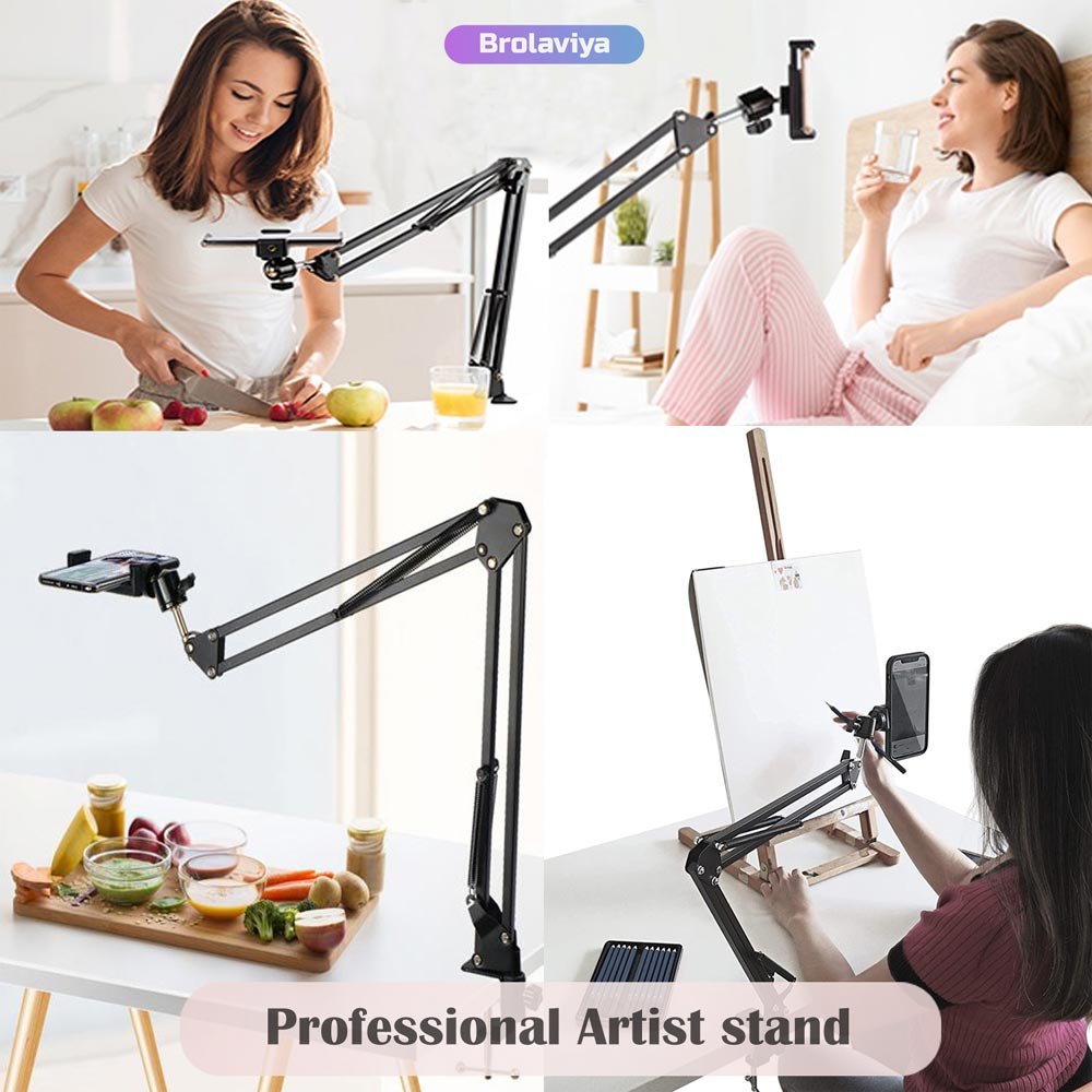 BROLAVIYA® Overhead Video Mobile Stand, New Extra Long Arm, Large 2 Way Base Clamp, 1/4" B - Image 2