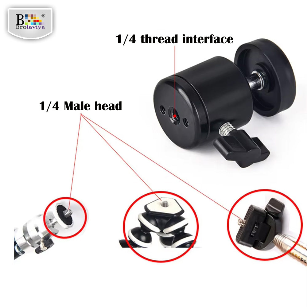 BROLAVIYA® 2 Pack 360 Degree Aluminum Alloy Rotating Swivel Tripod Ball Head with 1/4" Screw Thread Head for Cameras, Camcorders, Smart Phone, Gopro, LED Video Light
