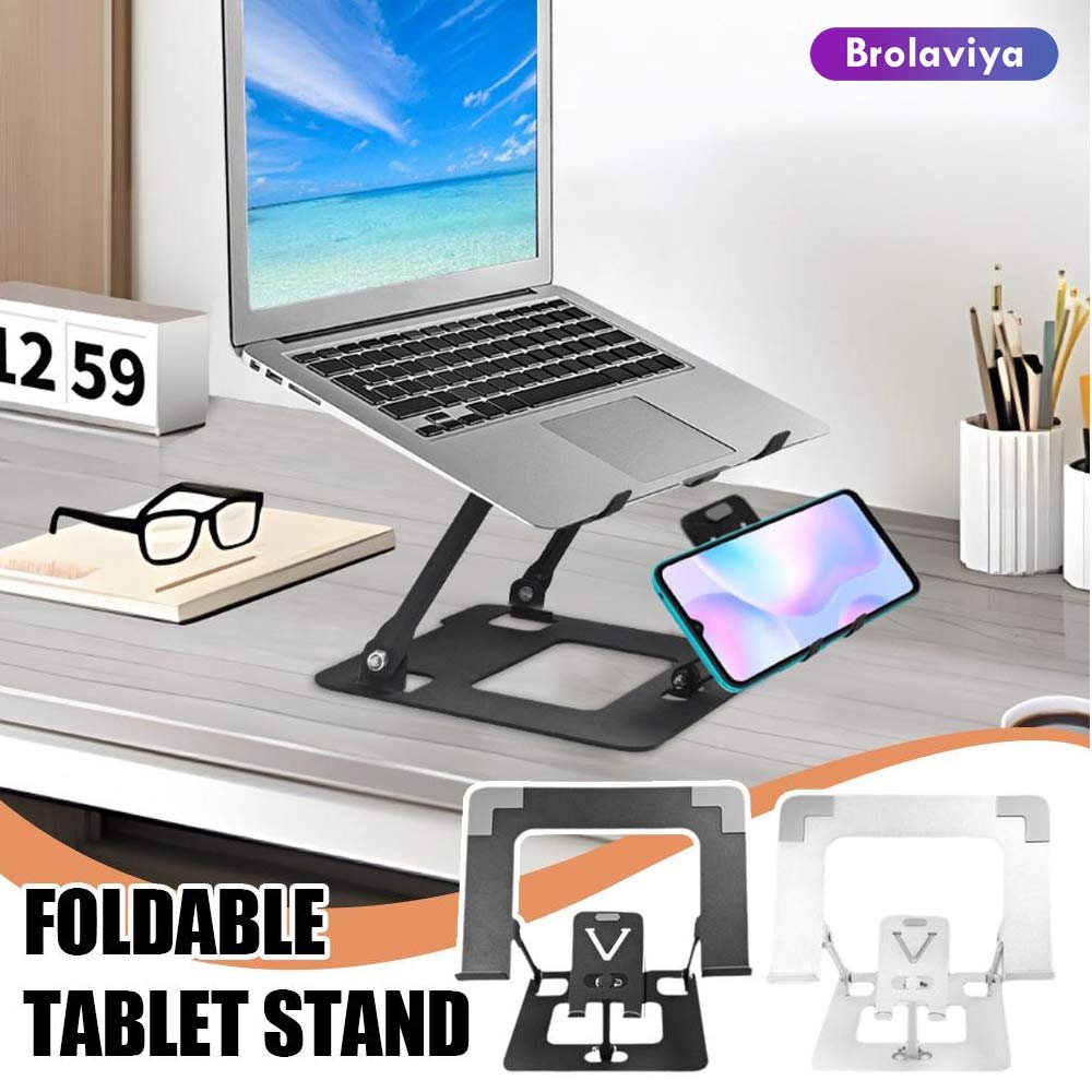 BROLAVIYA® Dual Laptop and Mobile Stand, Foldable Aluminum Riser with Heat-Vent, Portable  - Image 5