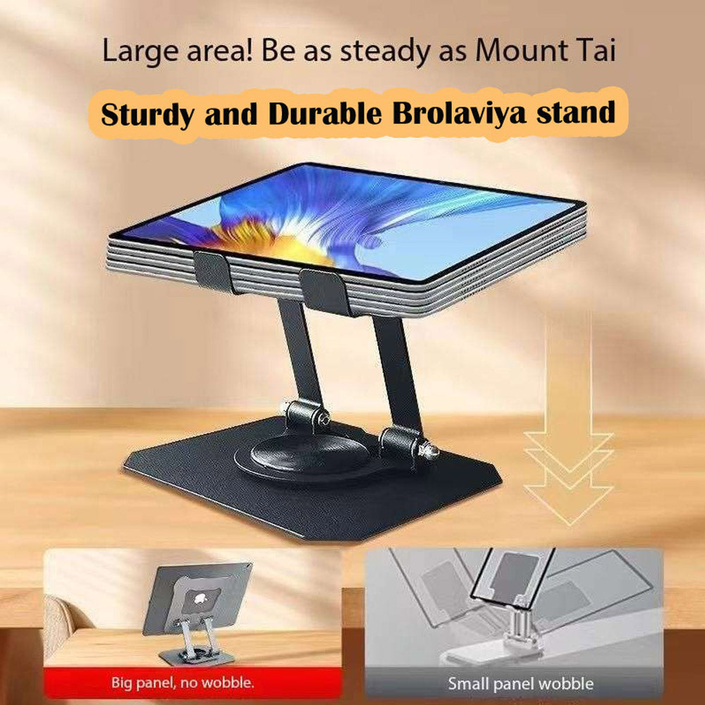 BROLAVIYA® Desktop 360 Rotating Base, Aluminium Metal Cute Shape Metal Stand, Foldable, Compatible with iPad, Tablet, E-Reader 4-12.9 inch, D2, Black