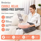 BROLAVIYA® Phone & Tablet Pillow Stand, Adjustable 360° Rotating Holder for 4–12.9 Inch Devices, Detachable Foldable Arm, Soft Lap Desk Cushion with Snack Tray, for Bed, Sofa, Desk & Travel