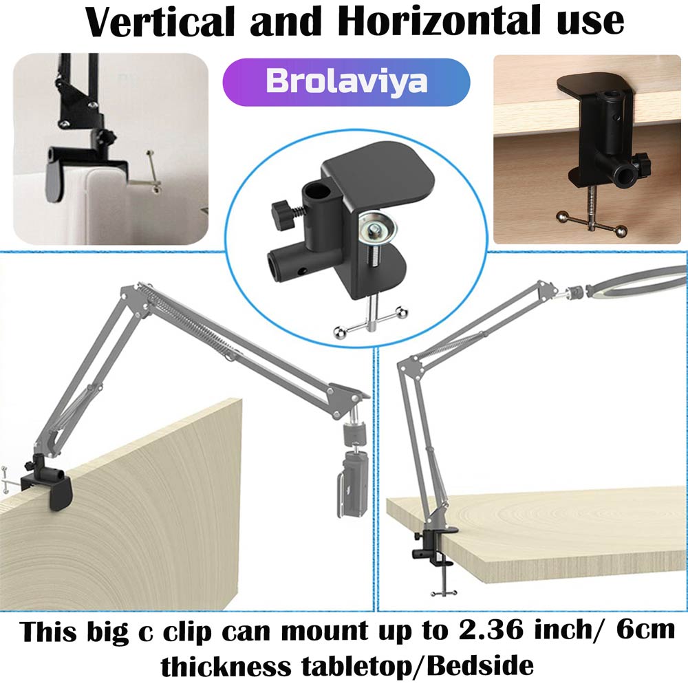 BROLAVIYA® Overhead Video Mobile Stand, Crystal 3D LED 10 Inch RGB Ring Light, 2 Way Base Clamp, 1/4" Ball Head For Camera, Webcams, with Flexible Clip Arm