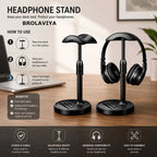 BROLAVIYA® Headphone Stand for Desk, Adjustable Height Headset Holder with Built-in Phone Stand, Universal Gaming Headphone Stand, Stable Weighted Base for Over-Ear & On-Ear Headphones, Black