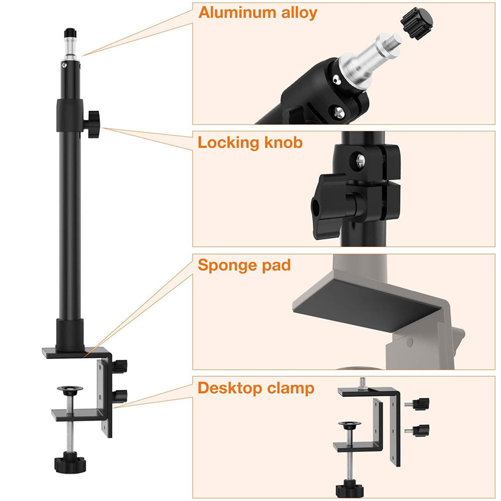 BROLAVIYA® Desk Stand with 1/4″ Screw Mount, Adjustable Desktop Mount for Mobile, Ring Light, Camera, Webcam & LED Video Light, 360° Ball Head, Metal Table Clamp Stand for Live Streaming & Recording