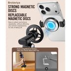 BROLAVIYA® 2-in-1 Magnetic & Clip Phone Stand for Desk, Adjustable Height Mobile Holder, MagSafe-Compatible Mount with Phone Clamp, 360° Rotation for Live Streaming, Recording, Video Calls & Cooking