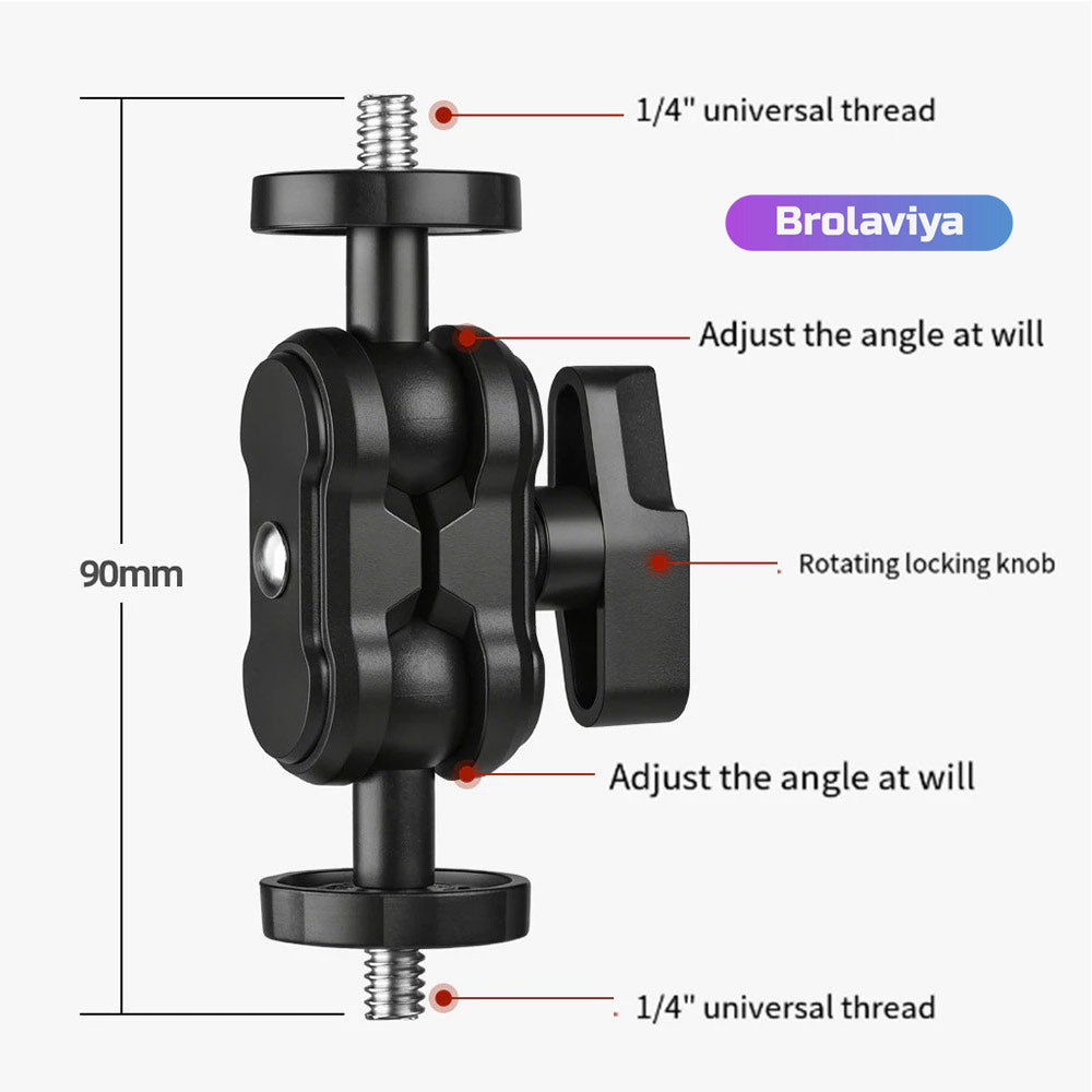 BROLAVIYA® Dual Ball Head Magic Arm Mount with 1/4″ Standard Screws, 360° Rotatable Universal Bracket for DSLR Camera Monitor, LED Video Light, Microphone and Action Cam Support