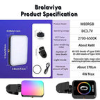 BROLAVIYA® Magnetic Full RGB Color LED Video Light, 1800mAh Rechargeable, Adjustable Brightness with Clip and ¼ Thread, for Phones, Laptops, Cameras, Selfie, Photography, Video Conference, W80, Black