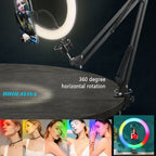 BROLAVIYA® Overhead Video Mobile Stand With RGB Color 10 Inch Ring Light, Metal Arm, 1/4" Male Adaptor For Camera, Gopro, Mobile Bracket For Video, Desktop, Bedroom, Office