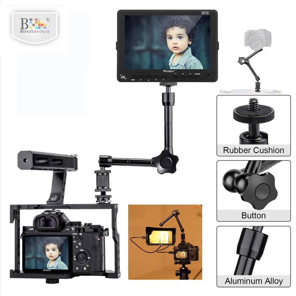 BROLAVIYA® 11 Inch Adjustable Magic Articulating Arm for DSLR Camera, LED Light, Flash Light, Monitor, Ring Light, Microphone, Aluminum Alloy