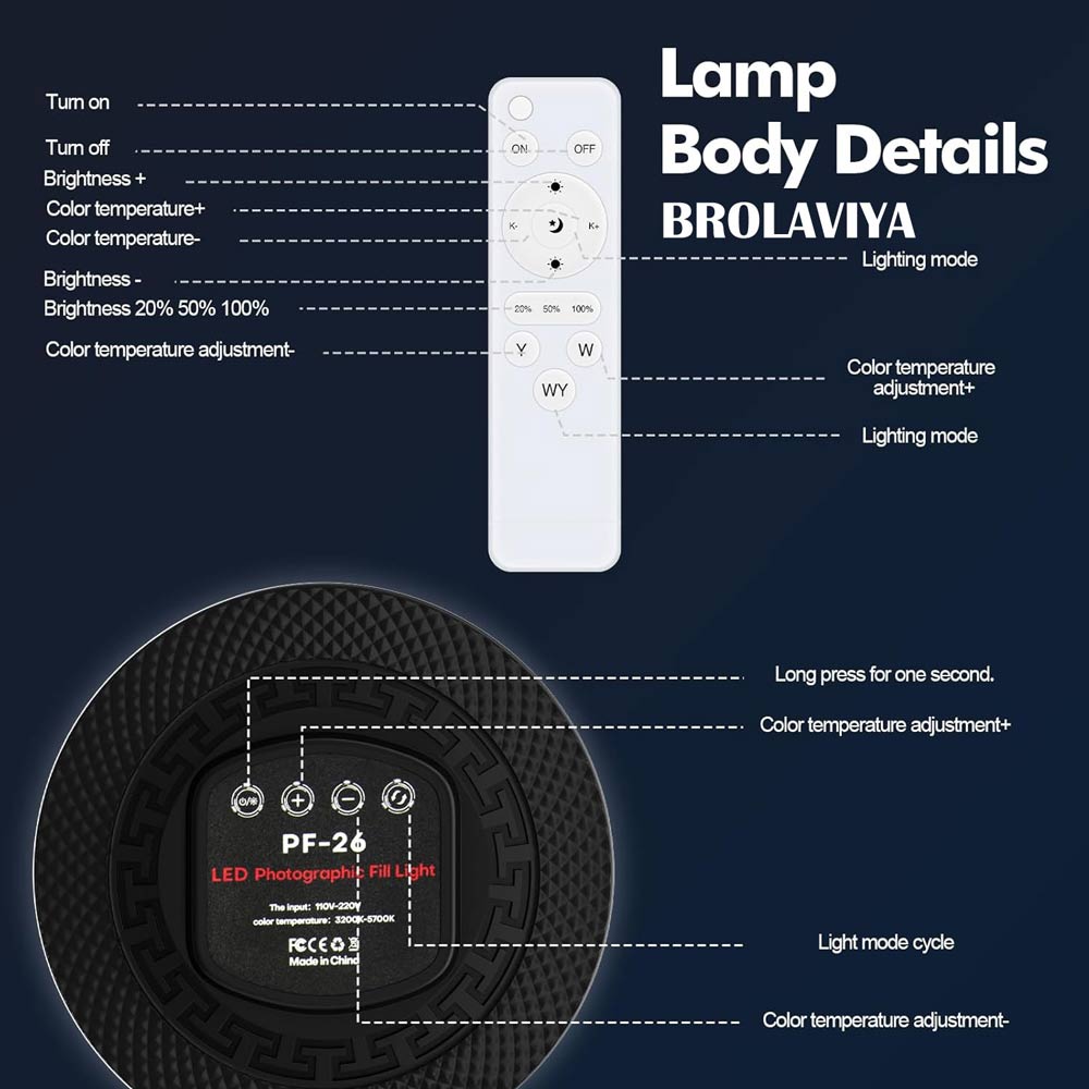 BROLAVIYA®  Full Screen Fill 10 inch Ring Light with Remote Control, Dimmable 3 Color Modes Adjustable Brightness, for Home, Office, Studio, Video Lighting (Stand Not Included)