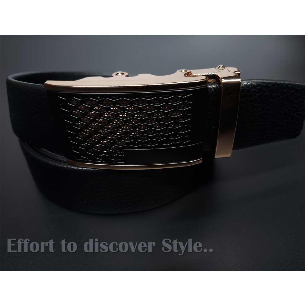 BROLAVIYA® Universal Adjustable Automatic Ratchet Buckle Mens Belt, Length 110 CM, Gold Grill Style