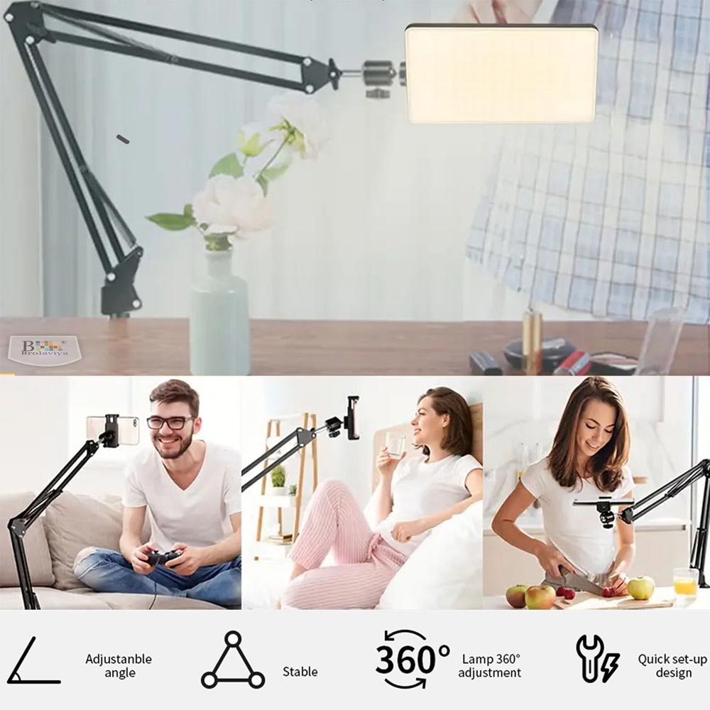 BROLAVIYA® Overhead Video Mobile Stand with 11 Inch Video LED Light 2700 to 5500k, Metal Arm, 1/4" Ball Head For Camera, Gopro with Mobile Bracket and Flexible Clip Arm