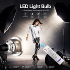 BROLAVIYA® 60W LED Photography Light Bulb with E27 Mount, Remote Control, Bi-Color 3000K-6000K, Dimmable for Studio Photography
