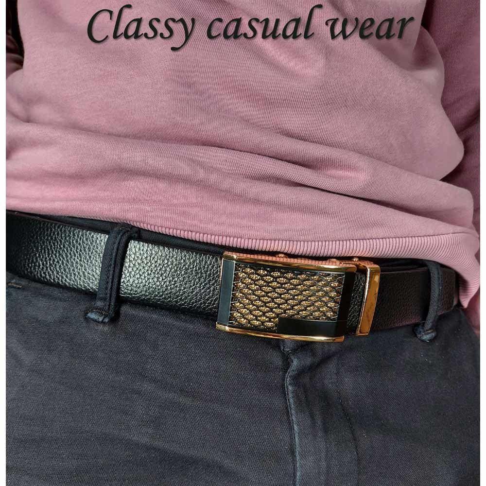 BROLAVIYA® Universal Adjustable Automatic Ratchet Buckle Mens Belt, Length 110 CM, Silver  - Image 5