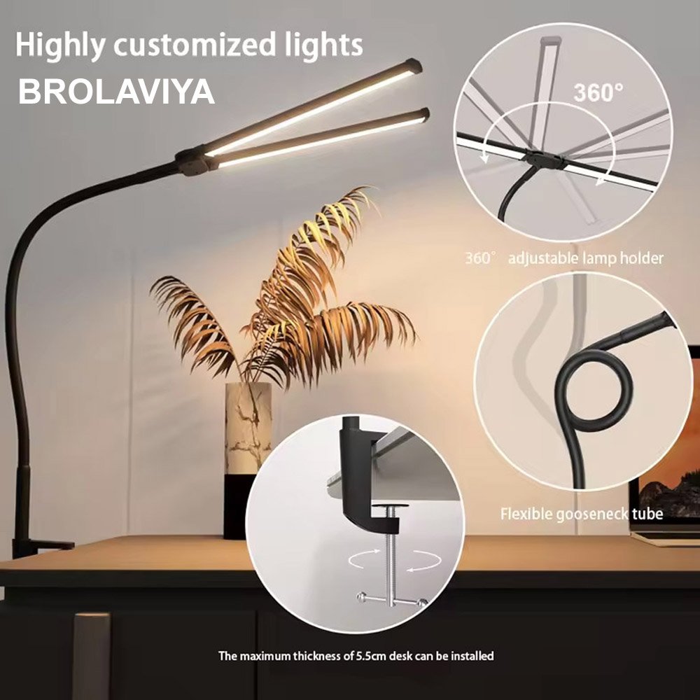 BROLAVIYA® Overhead LED 2 Head Dimmable Desk Lamp Light with Multi-Angle Rotation, 3 Light - Image 6