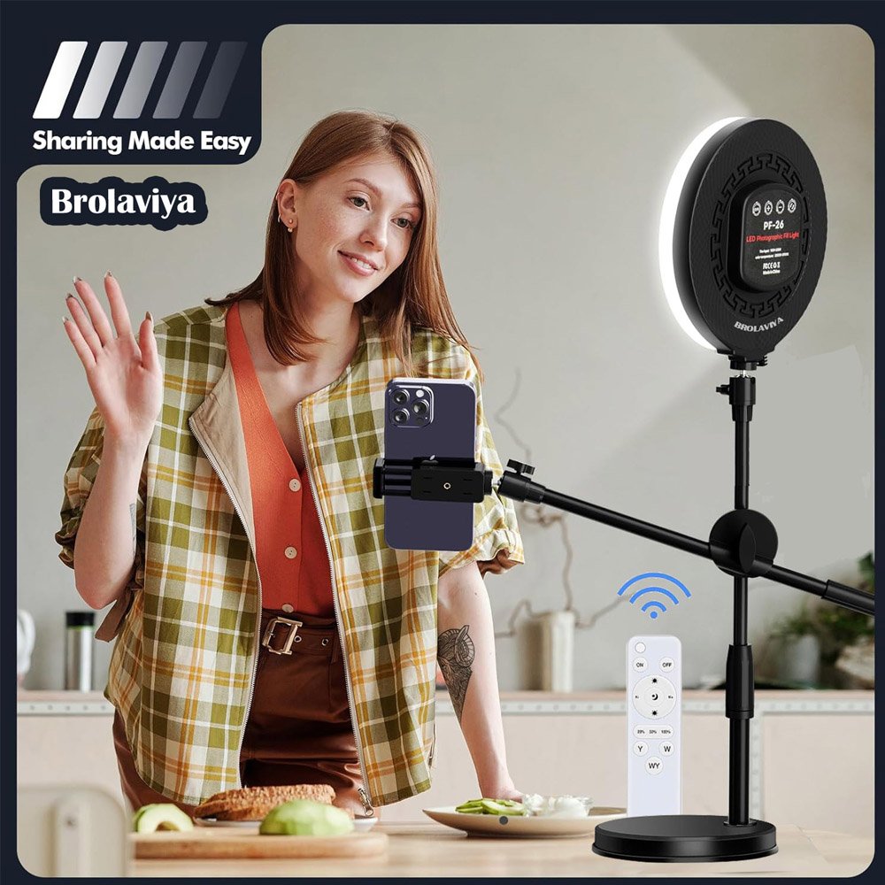 BROLAVIYA® Overhead Video Floor Stand with Full-Screen Fill 10" Ring Light with Remote, Me - Image 4