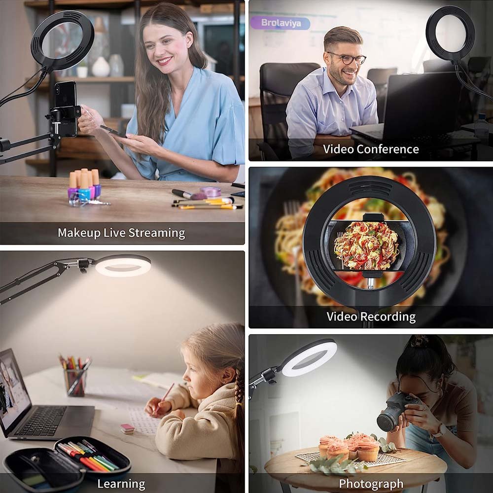 BROLAVIYA® Overhead Video Mobile Stand with 10 Inch Ring Light, Metal Arm, 1/4" Ball Head  - Image 4
