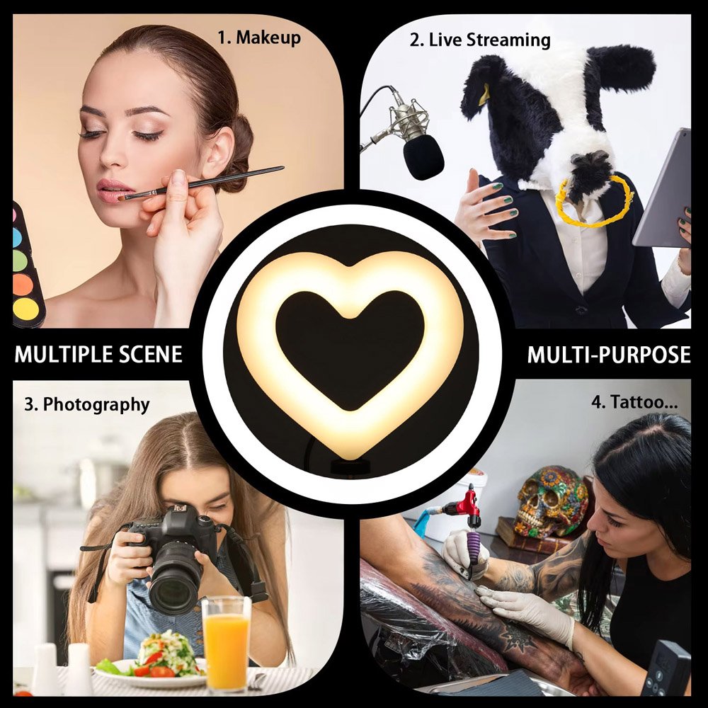 BROLAVIYA® Heart-Shaped LED 26cm Ring Light Dimmable Cold Warm Makeup Photography Video Li - Image 3