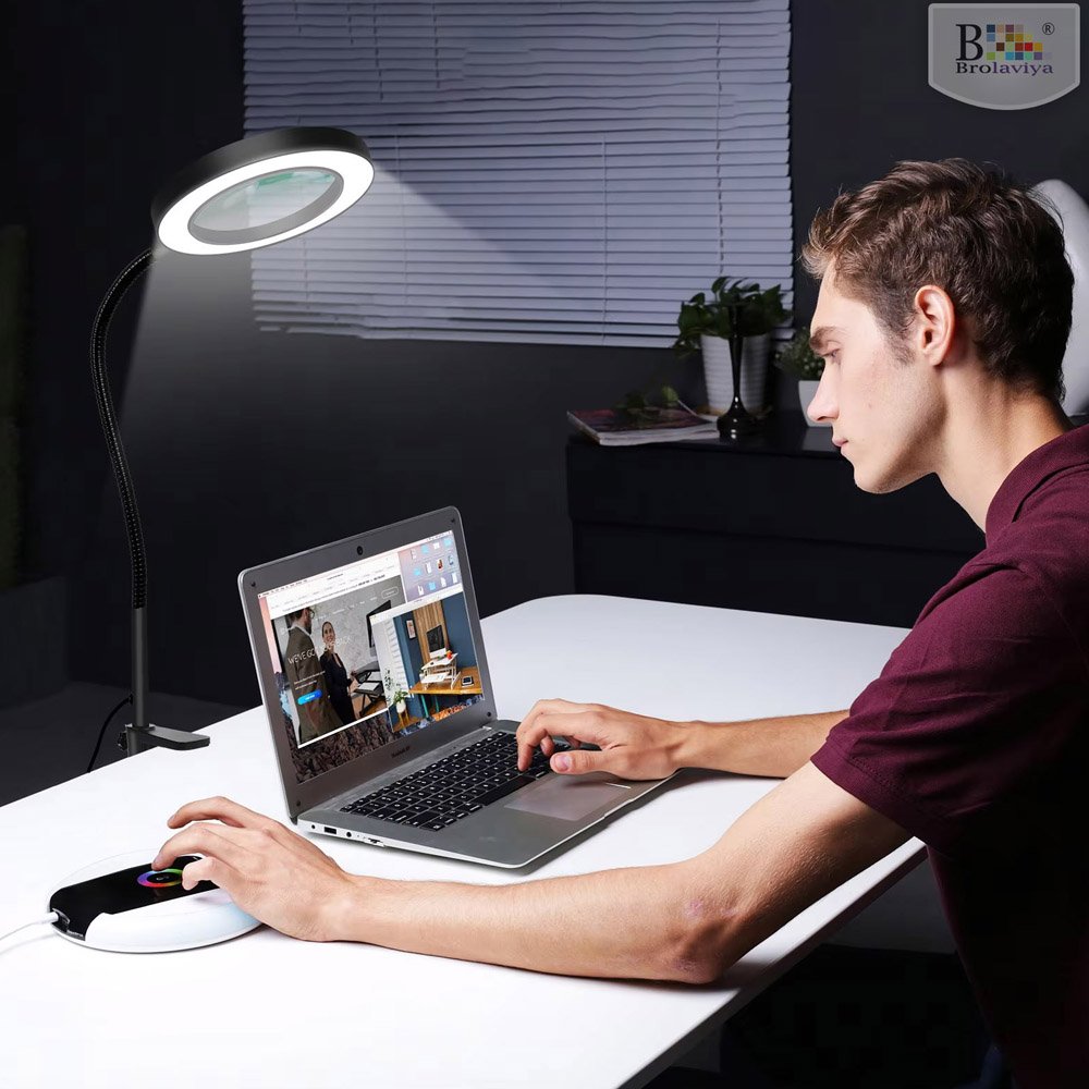 BROLAVIYA® Overhead 5X Magnifying Glass with LED Light and Stand, 3 Color Modes Dimmable,  - Image 6