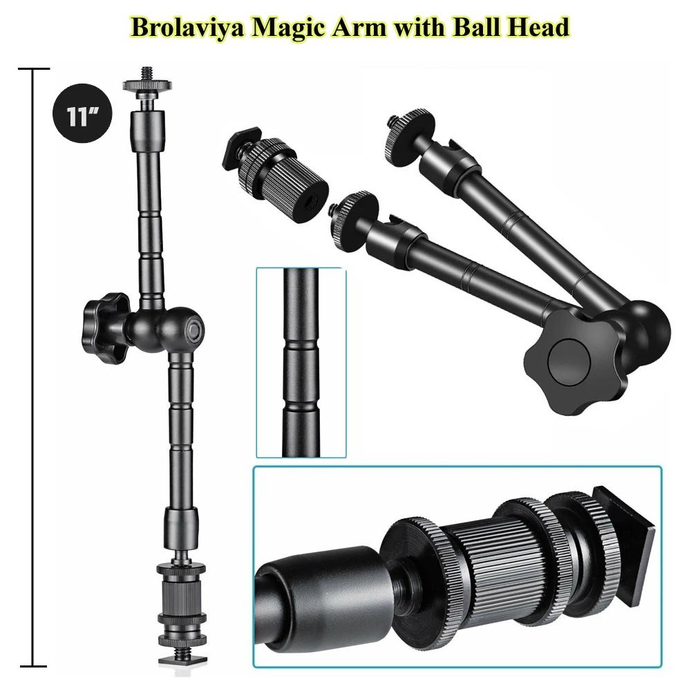 BROLAVIYA® 11”/28cm Adjustable Magic Articulating Arm for DSLR Camera, LED Light, Flash Li - Image 6