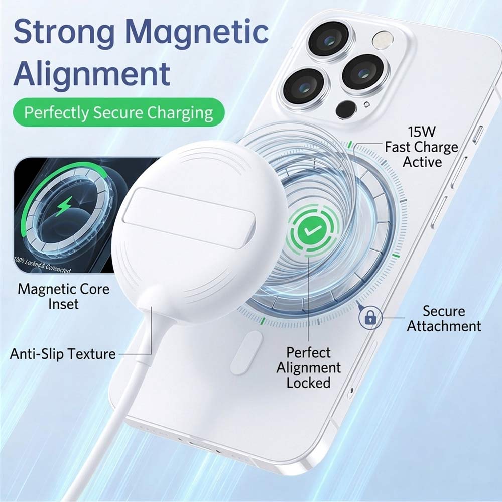 BROLAVIYA® 15W Wireless Charger with Pop-Up Stand for iPhone 17/16/15/13/12/11 Series, Qi-Certified, Type C Cable, White
