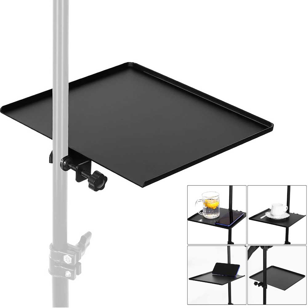 BROLAVIYA® Microphone Stand Shelf Adjustable Metal Tray Holder, Compatible with Most Microphone Stands and Music Tripod Stands, Size 7.9” X 5.7” Inch