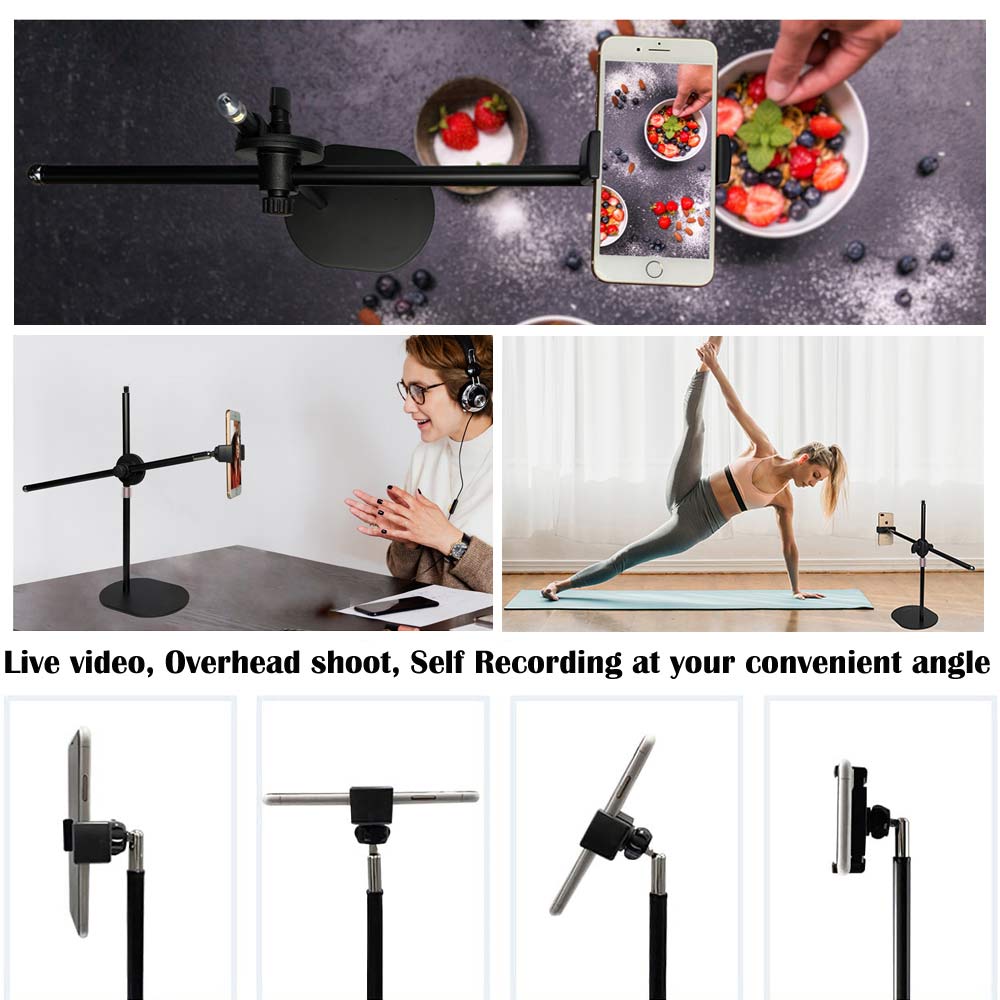 BROLAVIYA® Overhead Video Floor Stand, Premium Metal Body, 1/4" Head For Webcam, Gopro, 360° Rotation with Mobile Bracket For YouTube, Desktop, Bedroom, Cooking and Recording