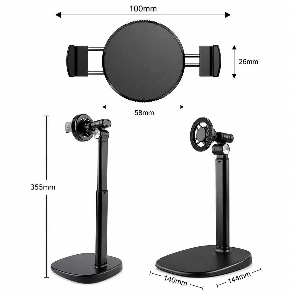 BROLAVIYA® 2-in-1 Magnetic & Clip Phone Stand for Desk, Adjustable Height Mobile Holder, MagSafe-Compatible Mount with Phone Clamp, 360° Rotation for Live Streaming, Recording, Video Calls & Cooking