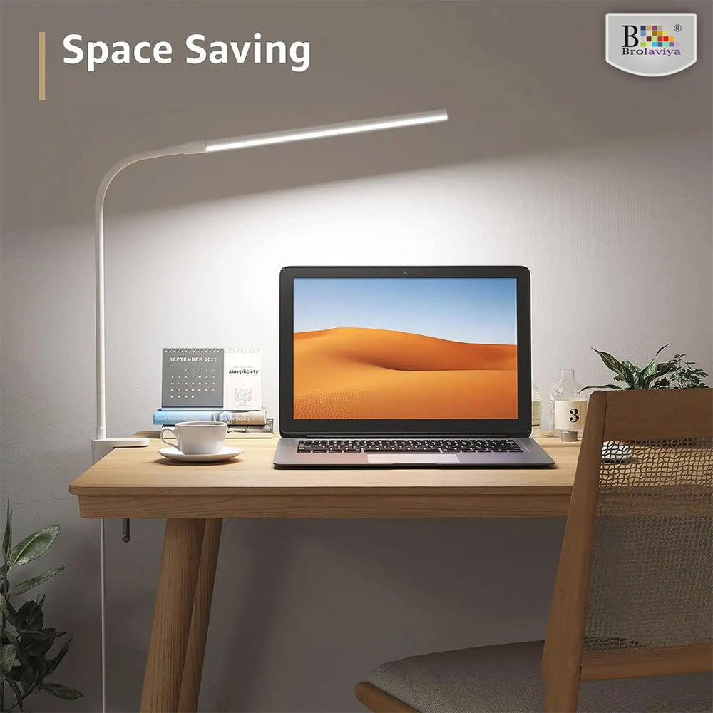 BROLAVIYA® Overhead Flexible LED Desk Lamp with Clamp, 3 Modes, 10 Brightness, Eye-Caring, Long Flexible Gooseneck, for Home, Office, Desktop, Bedroom, Reading, White