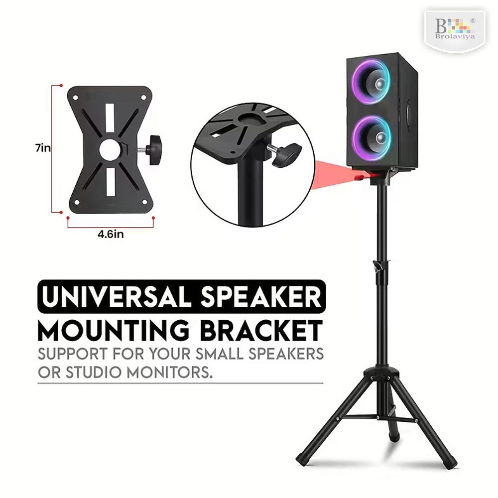 BROLAVIYA® Heavy-Duty Adjustable Floor Projector and Speaker Stand with Portable Folding Design, Heavy-Duty Black Base & Non-Slip Feet for Theater, PA Systems, Live Events, Studios