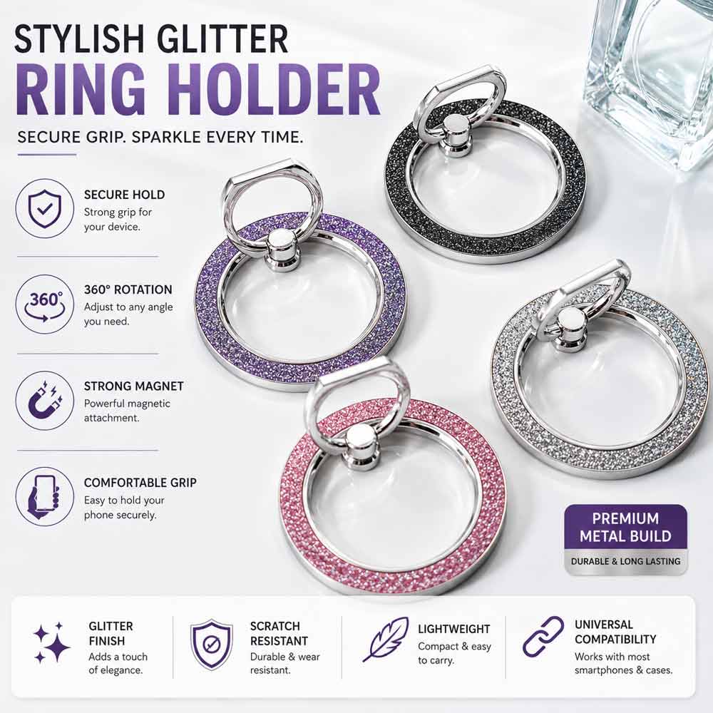 BROLAVIYA® Magnetic Phone Ring Holder Grip, Ultra Slim Metal Finger Ring Stand with 360° Rotation, Strong Magnet, Kickstand for iPhone 16/15/14/13/12 Series & Magnetic Compatible Cases, Silver