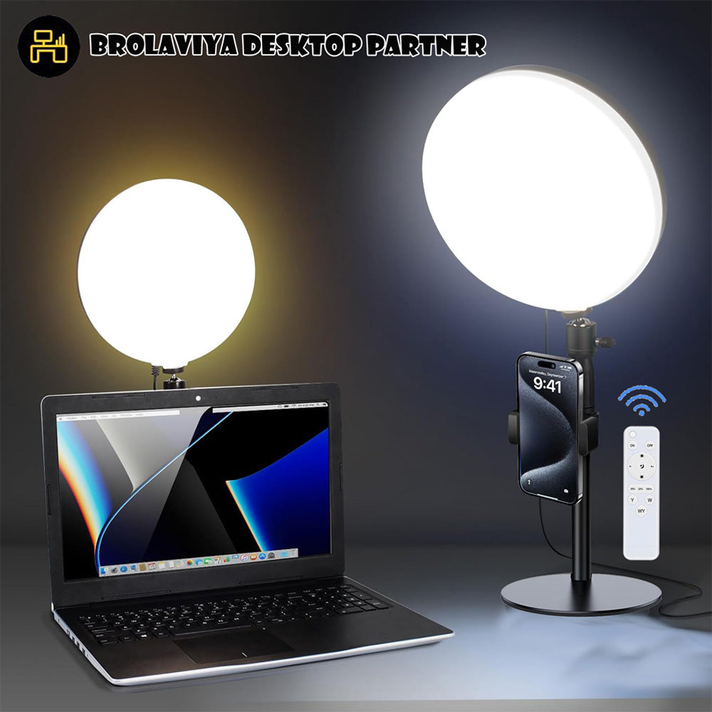 BROLAVIYA® Full Screen Fill 10 inch Ring Light with Remote Control and Metal Body Stand, 1/4" Ball Head for Camera, Webcam, Gopro with Mobile Bracket for YouTube, Desktop, Bedroom, Office