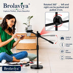 BROLAVIYA® Multi-Function Desktop Dual Phone Stand with Overhead Camera Mount, 360° Rotating Adjustable Arm, Height Adjustable Mobile Holder for YouTube, Reels, TikTok Video Recording, Online Classes, Cooking, Drawing, Live Streaming & Content Creation