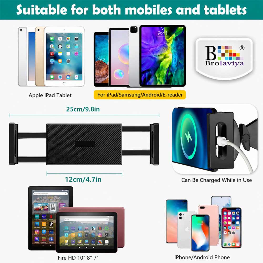 BROLAVIYA® Tablet Tripod Floor Stand, Adjustable up to 75″, Fits 4.7″-12.9″ Phones & Tablets, Compatible with iPad Pro/Air/Mini, Galaxy Tab, for Live Streaming, Office, Cooking & Fitness
