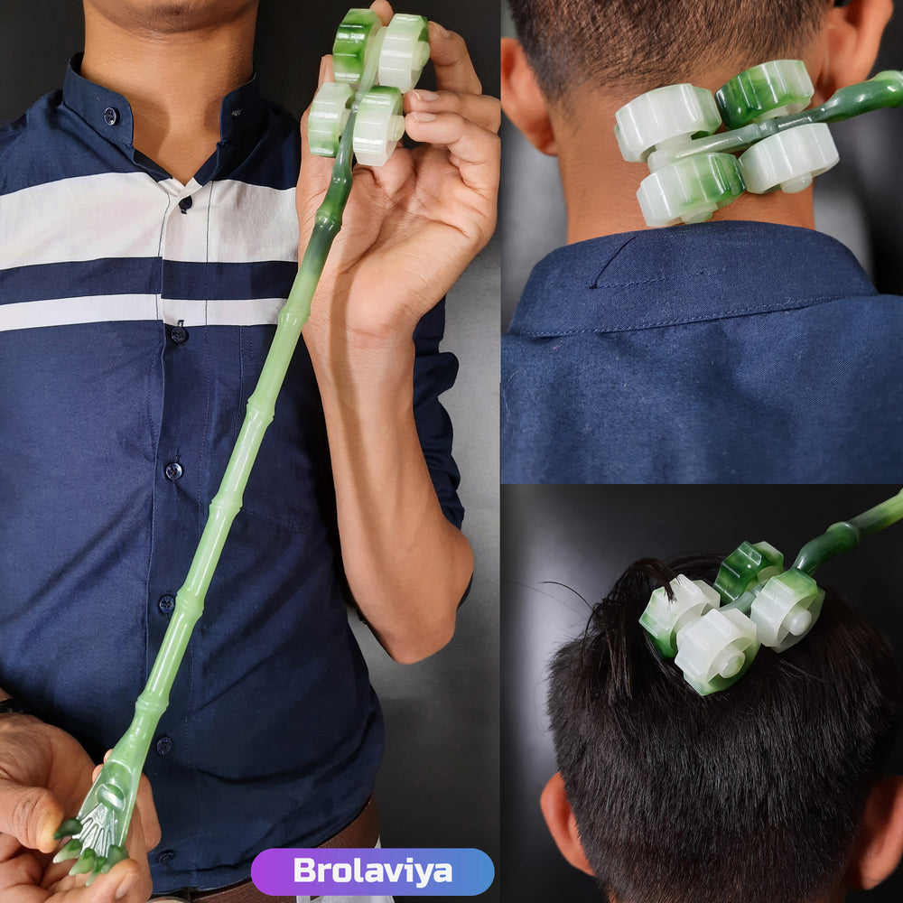 BROLAVIYA® 2 in 1 Back Roller with Back Scratcher Shape Manually Massage Stick For Troublesome Itchy Spots and Relief ( 2 Pack )