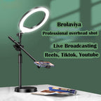 BROLAVIYA® Overhead Video Floor Stand with 10 Inch Ring Light, Metal Arm, 1/4" Ball Head f - Image 3