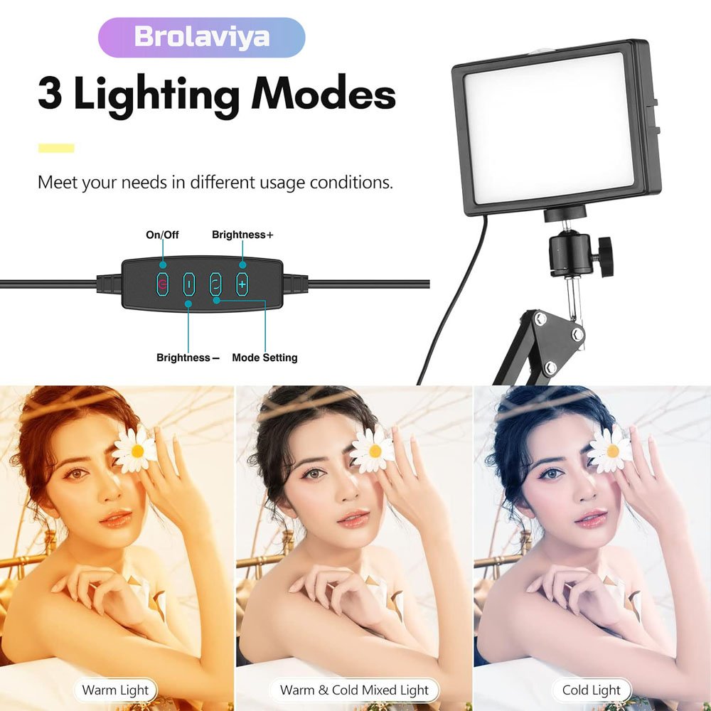 BROLAVIYA® 8 Inch Video LED Desk Light 2700 to 5500k, Metal Flexible Arm, 1/4" Ball Head 3 - Image 7
